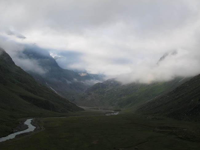 Blick von der Amberger Hütte im Nebel