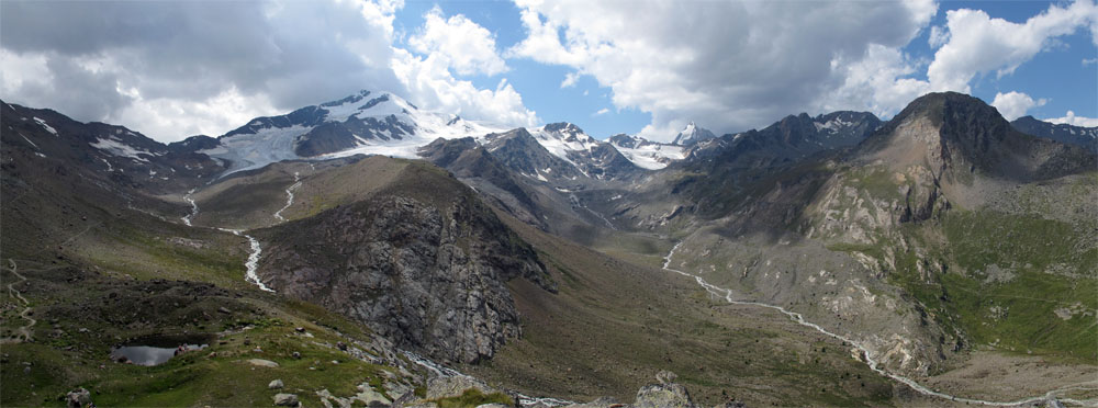 Panorama von der Marteller Hütte Richtung Zufallspitze und Königsspitze