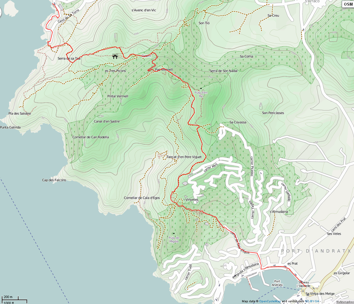 Mallorca GR221 Karte Tage 1 Port d'Antrax- St-Elm