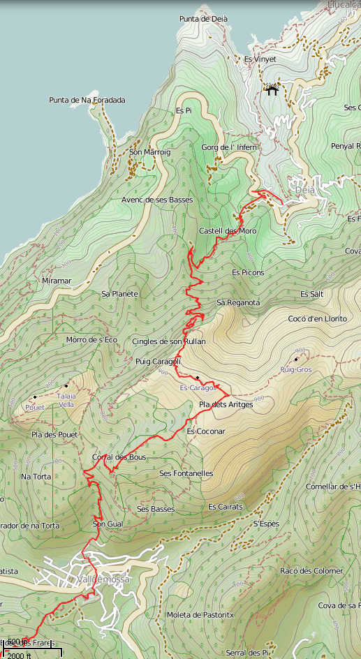 Karte GR221 Tag 4: Valdemossa -- Herberge Can Boi, Deià