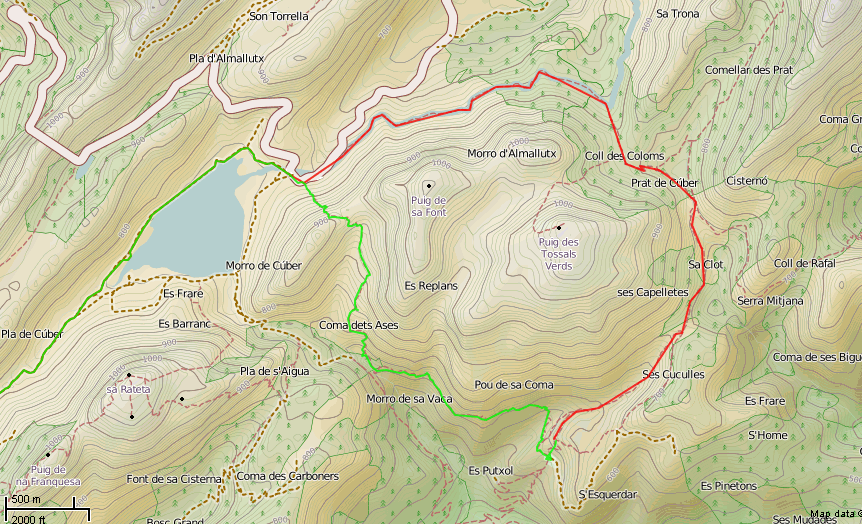 GR221 - Vergleich Standardroute und Route durch Schlucht. Soller - Tossals Verds