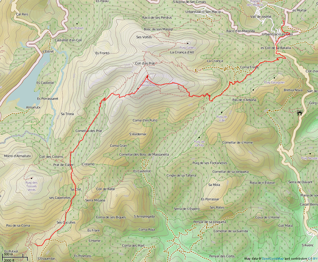 Karte GR221 - Tag 7: Tossals Verds - Lluc