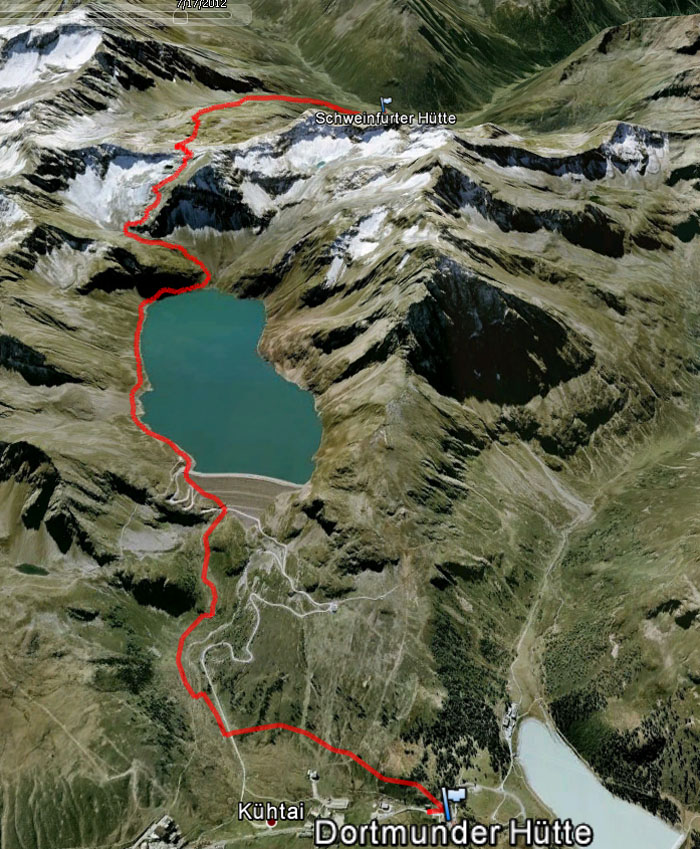 Routenübersicht der Etappe 6 Dortmunder Hütte - Schweinfurter Hütte auf dem L1