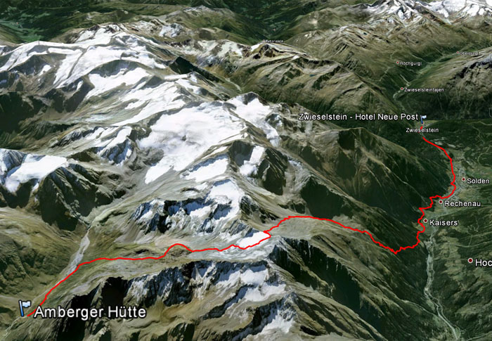 Routenübersicht der Etappe 9 Amberger Hütte - Zwieselstein auf dem L1