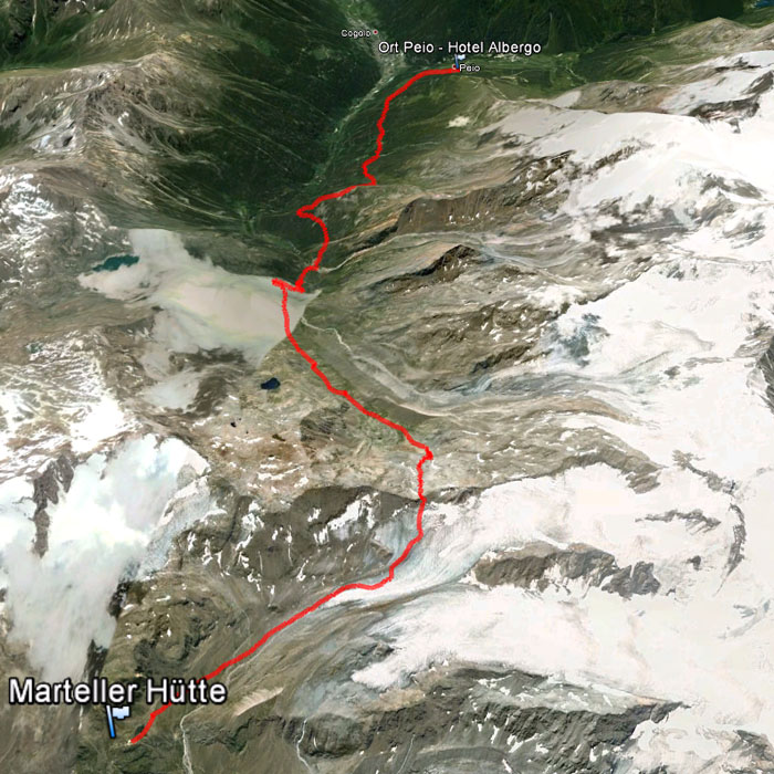 Routenübersicht der Etappe 15 Marteller Hütte - Peio auf dem L1