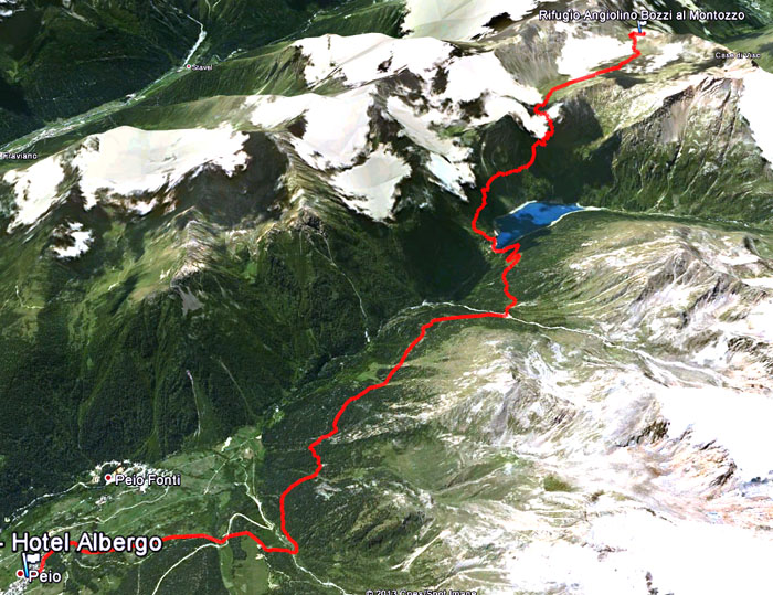 Routenübersicht der Etappe 16 Peio - Rifugio Bozzi auf dem L1