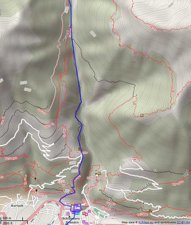 Online-Karte der Wanderstrecke der Etappe 12 auf der Alpenüberquerung auf dem L1: Schöne Aussicht Hütte - Schlanders Süd