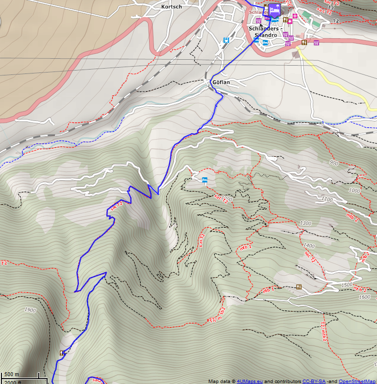 Online-Karte der Wanderstrecke der Etappe 13 auf der Alpenüberquerung auf dem L1: Schlanders - Berggasthaus Stallwies Nord