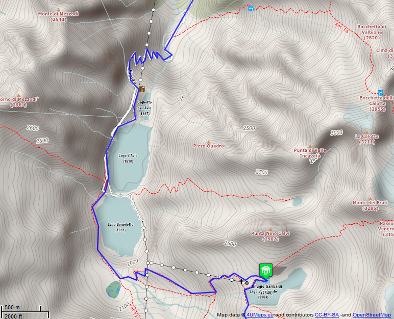 Online-Karte der Wanderstrecke der Etappe 18 auf der Alpenüberquerung auf dem L1: Temü - Rifugio Giuseppe Garibaldi - Süd