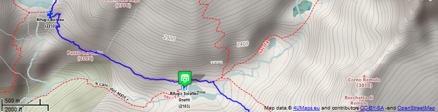 Online-Karte der Wanderstrecke der Etappe 19 auf der Alpenüberquerung auf dem L1: Rifugio Giuseppe Garibaldi - Rifugio Gnutti - Süd