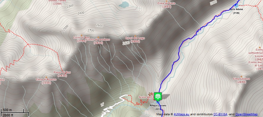 Online-Karte der Wanderstrecke der Etappe 20 auf der Alpenüberquerung auf dem L1: Rifugio Gnutti - Rifugio Citta di Lissone im Val Adame - Süd