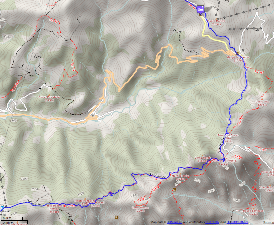 Online-Karte der Wanderstrecke der Etappe 24 auf der Alpenüberquerung auf dem L1: Hotel Locanda Bonardi - Vaghezza